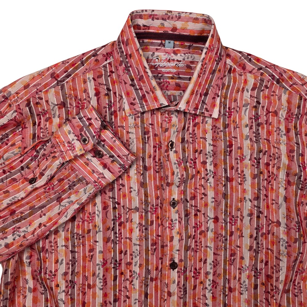 Visconti Uomo Mens Size M Long Sleeve‎ Button Shirt Floral Stripe Cotton Modal